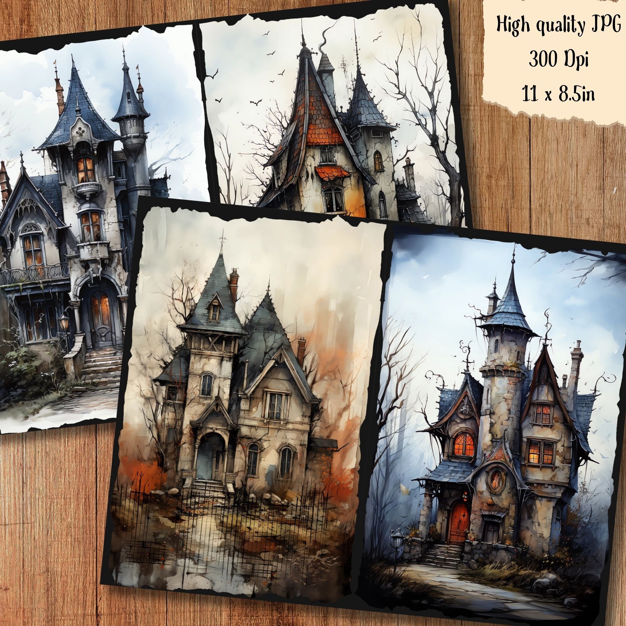 Whimsical Spooky Houses Junk Journal Pages Dark Haunted Mansion Manor ...