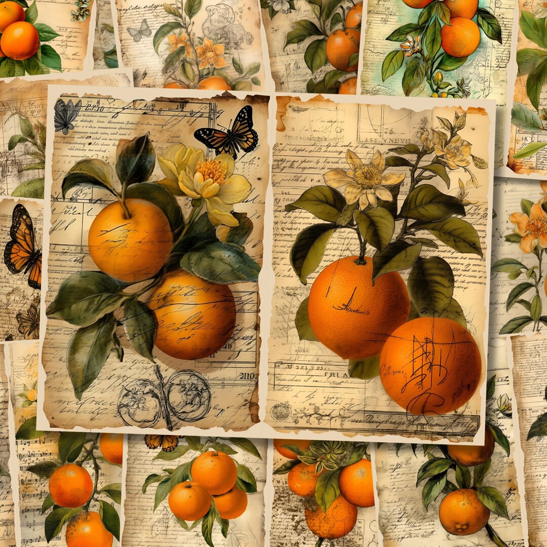 Orange Floral Watercolor Junk Journal Pages Flower Journaling Paper ...