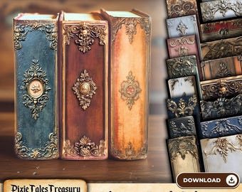 Junk Journal Book Spine Printables, Vintage Design Kit for DIY Crafts, Neutral Scrapbooking Supplies, Ephemera for Creative Projects