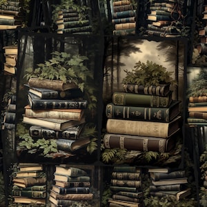 Dark Fantasy Books Junk Journal Kit Librarian Magic Library Collage Sheet Paper Green Academia Fantasy Magic School Scrapbook Art Download