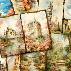 Travel Junk Journal Kits Vintage Junk Journal Travel Card Afdrukbaar Shabby Collage Vel Victoriaans Transport Papierpagina's Downloaden