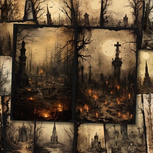 Haunted Friedhof Junk Journal Seiten Dark Cemetery Spooky Junkjournal Kit Halloween Digi Kit Goth Digital Papier Collage Sheet Printable