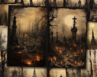 Haunted Graveyard Junk Journal Pages Dark Cemetery Spooky Junkjournal Kit Halloween Digi Kit Goth Digital Paper Collage Sheet Printable