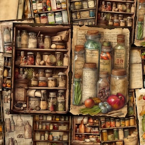 Páginas de diario basura con acuarela para despensa de cocina vintage, papel para diario campestre, kit de diario basura de cocina, papel para decoupage con collage imprimible