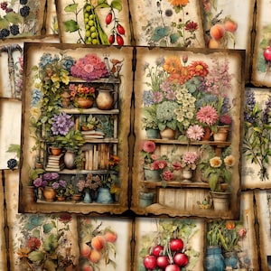 Kit de diário de lixo botânico jardinagem shabby floral papel flor cottage páginas para impressão jardim scrapbook digital cottagecore colagem folha