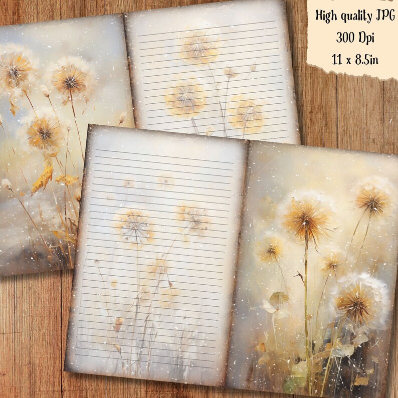 Dandelion Flower Junk Journal Kit Printable Pages Digital Downloaded ...