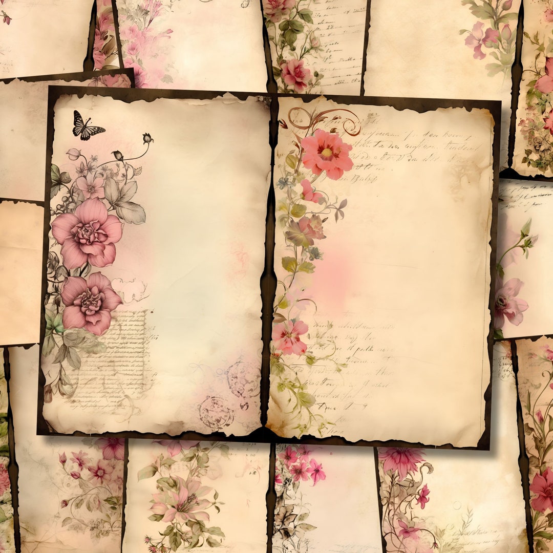 Pink Floral Watercolor Junk Journal Page Flower Journaling Paper ...