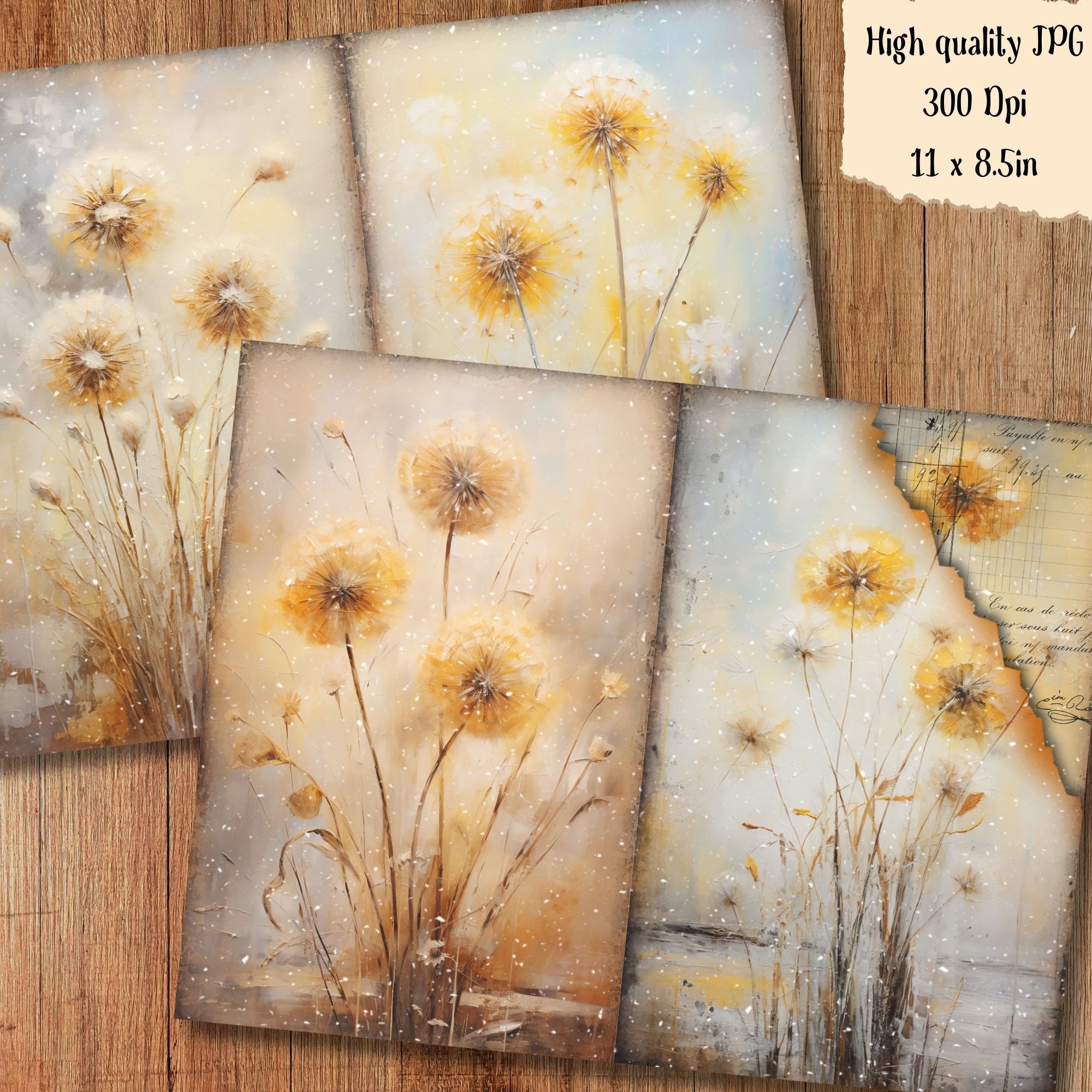 Dandelion Flower Junk Journal Kit Printable Pages Digital Downloaded ...