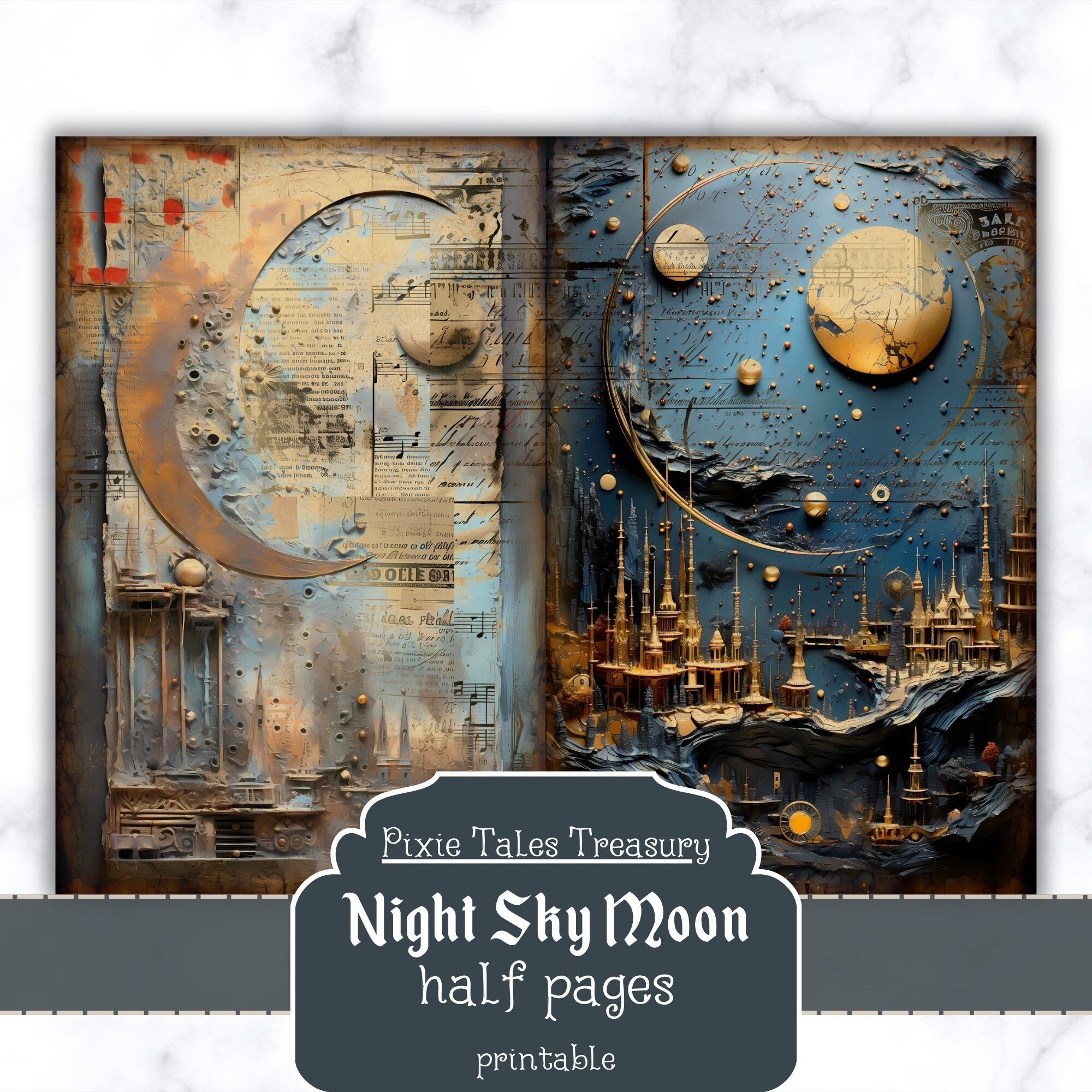 Night Sky Moon Junk Journal Kit Vintage Grunge Grungy Journal Papers ...