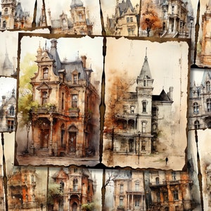 Kit de diario basura de arquitectura antigua Kit digital de diario basura de edificios victorianos Hoja de collage de diario de manualidades de papel para álbum de recortes imprimible
