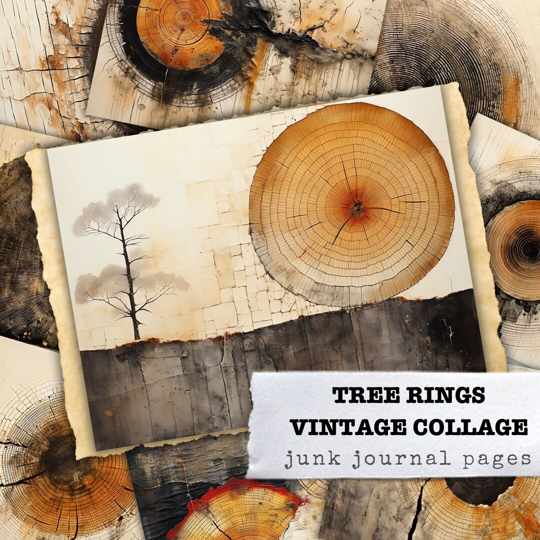 Tree Rings Collage Tree Rings Vintage Collage Sheet Junk Journal Kit Background Paper ...