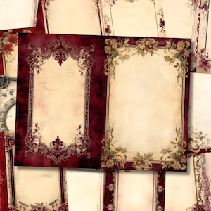 Vintage Maroon Junk Journal Pages Red Frame Border Journaling Paper Junkjournal Digi Kit Supplies Printable Collage Sheet Scrapbooking Paper
