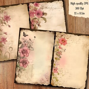 Pink Floral Watercolor Junk Journal Page Flower Journaling Paper ...