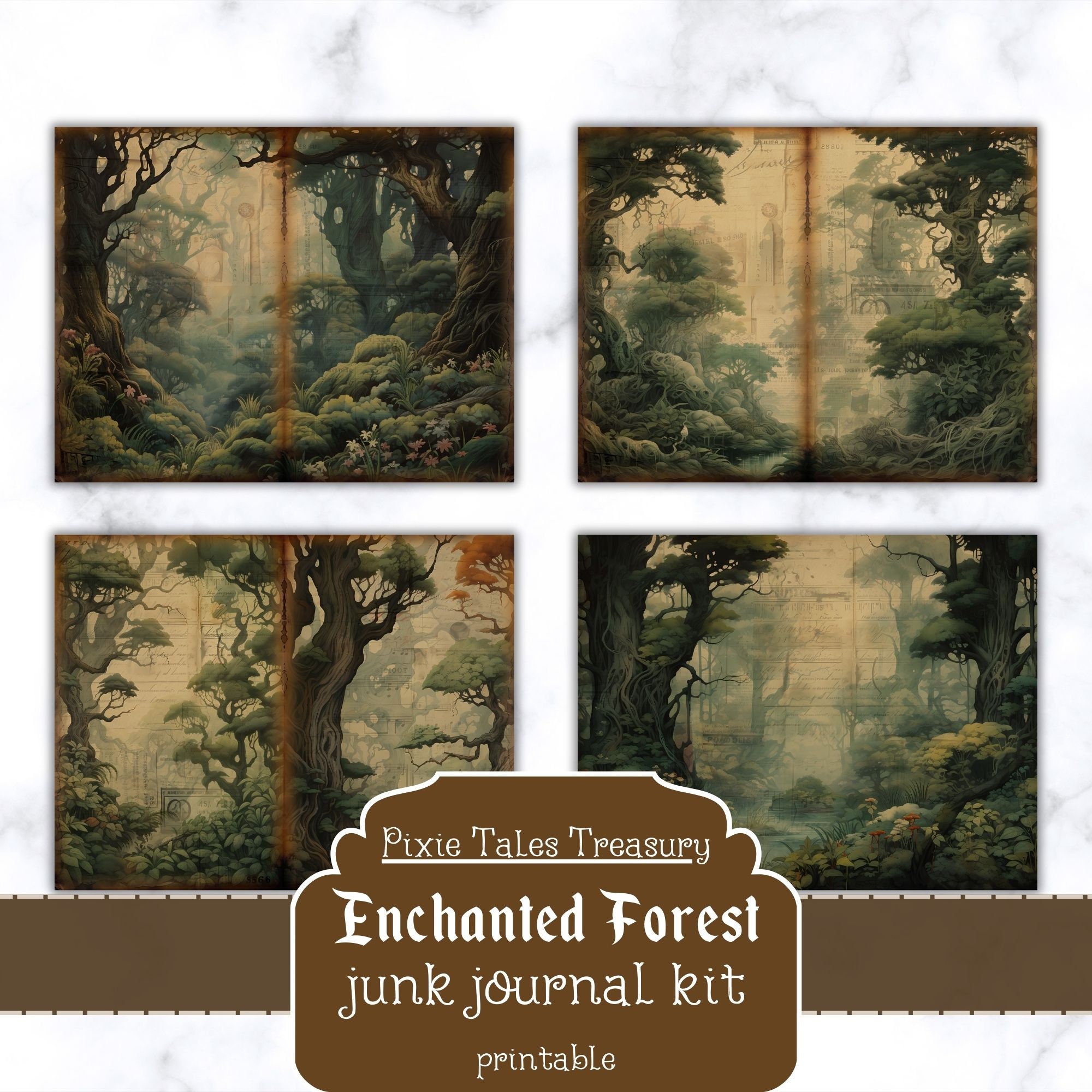 Enchanted Forest Junk Journal Kit Vintage Journal Papers Fantasy Junk ...