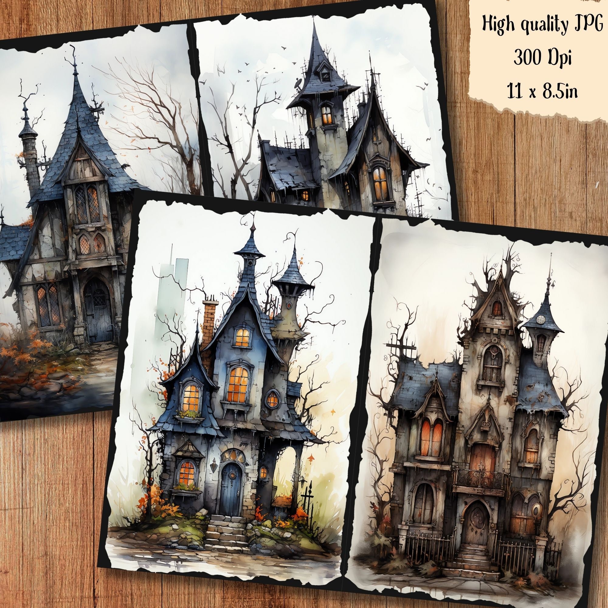 Whimsical Spooky Houses Junk Journal Pages Dark Haunted Mansion Manor ...
