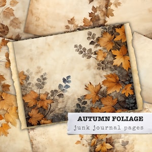 Fall Foliage Junk Journal Kit Collage Sheet Background Paper Mixed Media Art Scrapbooking Pages Autumn Grunge Painting Digital Download