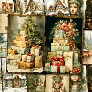 Kit de carnet de Noël vintage imprimable Pages d'hiver carte de journalisation papier Journal de Noël indésirable feuille de collage numérique éphémère