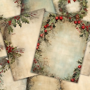 Kerst bloemen ongewenste dagboek blanco pagina's afdrukbare kerst vintage dagboek papier shabby grunge scrapbooking collage kit digitale download