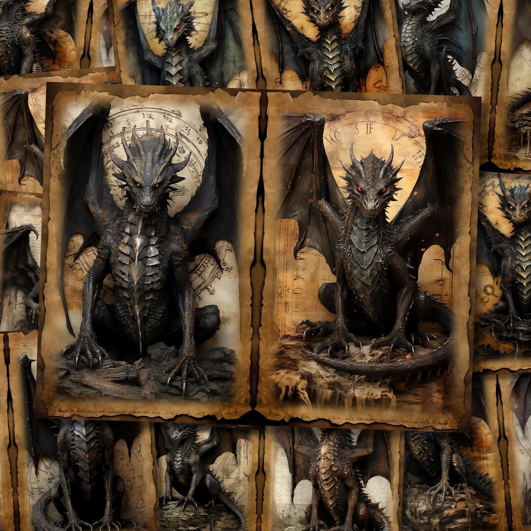 Black Dragon Junk Journal Kit Paper Dark Dragon Scrapbook Paper ...