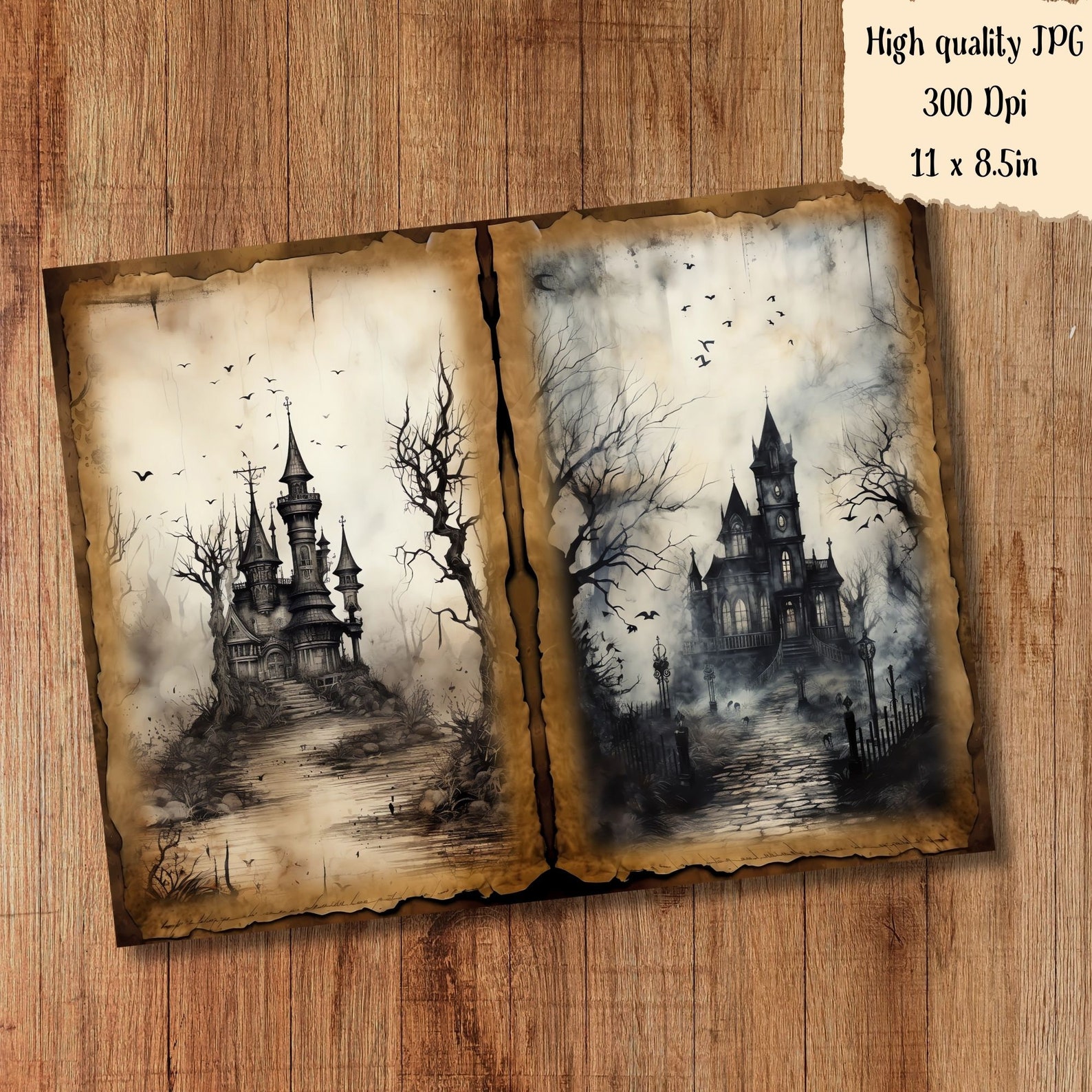 Haunted Manor Junk Journal Pages Dark Witch Creepy Mansion Junkjournal ...