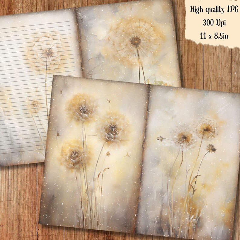 Flower Junk Journal Kit Printable Pages Dandelion Digital Downloaded ...