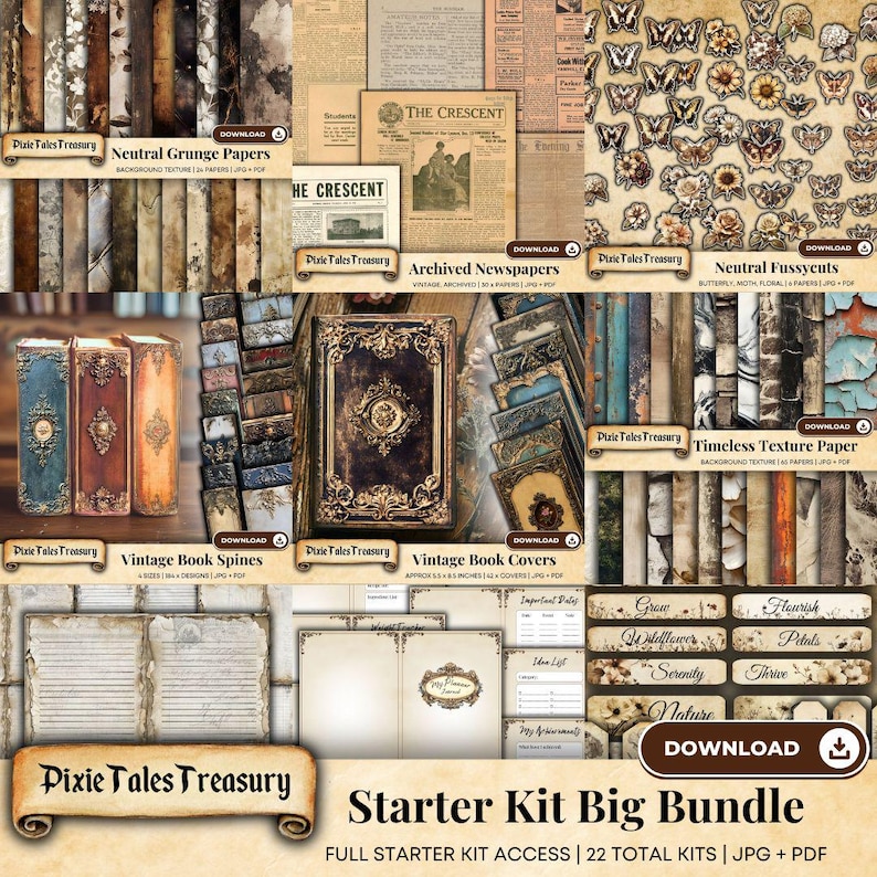 Junk Journal Starter Kit Bundle, Printable Ephemera and Scrapbooking ...