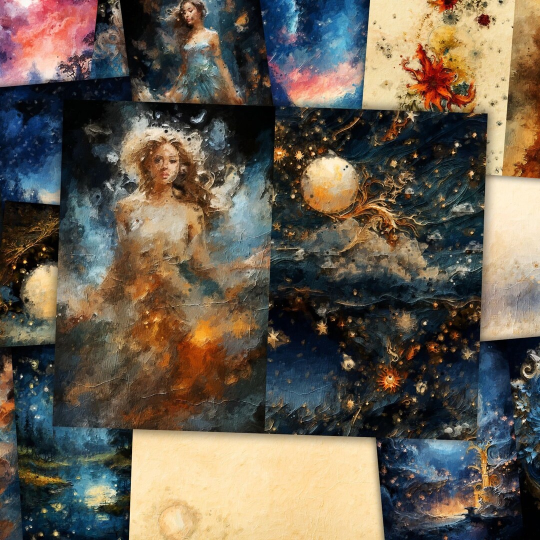 Celestial Moonlight Sky Junk Journal Kit Textured Mixed Media Starry ...