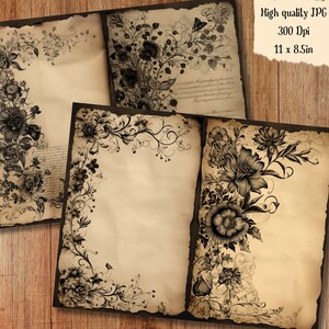 Dark Floral Watercolor Junk Journal Page Flower Journaling Paper ...