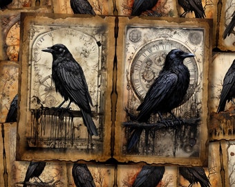 Black Raven Crow Junk Journal Pagina's Dark Witch Fantasy Magische Junkjournal Kit Halloween Digi Kit Goth Digitale Papier Collage Blad Afdrukbaar