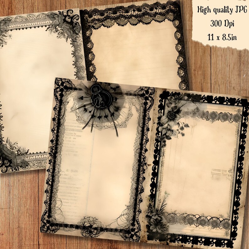 Vintage Black Lace Junk Journal Pages Goth Floral Journaling Paper ...