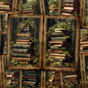 Forest Book Lover Junk Journal Kit Bibliotecario Magic Library Collage Sheet Paper Green Academia Fantasy Magic School Scrapbooking Art Download