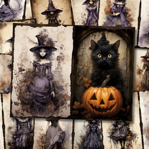 Dark Witch Halloween Junk Journal Página Fantasia Halloween Junk Journal Kit para impressão Cartões de diário Halloween Junkjournal Kit Download digital
