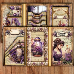 Junk Journal Folio Kit Purple Victorian Vintage Digital Trifold Booklet Digi Kit Scrap Book Simple Printable Digital Download, APO1313