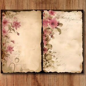 Pink Floral Watercolor Junk Journal Page Flower Journaling Paper ...