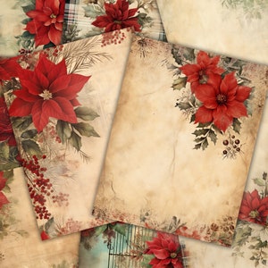 Pagine vuote di Natale vintage Foglio di collage floreale Stampabile Kit diario spazzatura Album di ritagli invernale Carta Decoupage Shabby Download digitale
