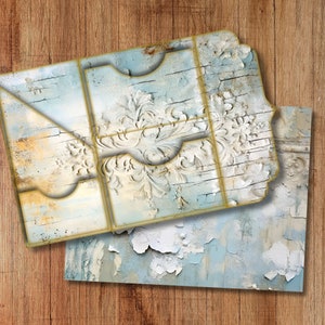 Kit de diario basura con tríptico en mal estado, de estilo vintage, de estilo shabby azul, kit de diario basura con tríptico, kit de carpeta plegable digital con bolsillo