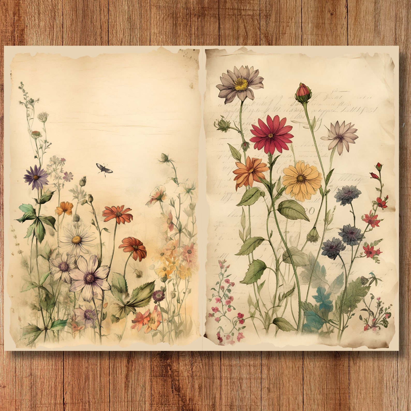 Wildflower Floral Watercolor Junk Journal Pages Flower Journaling Paper ...