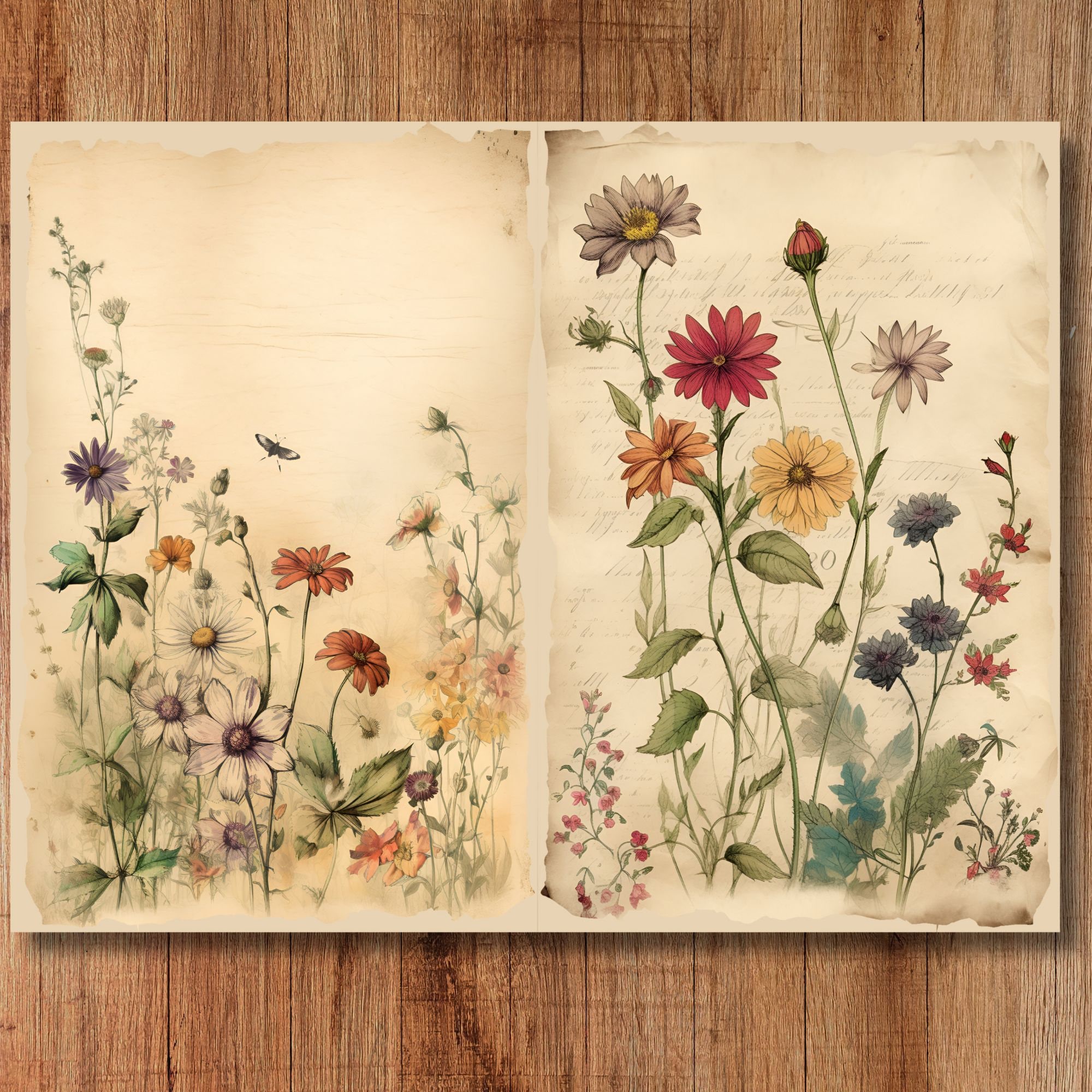 Wildflower Floral Watercolor Junk Journal Pages Flower Journaling Paper ...