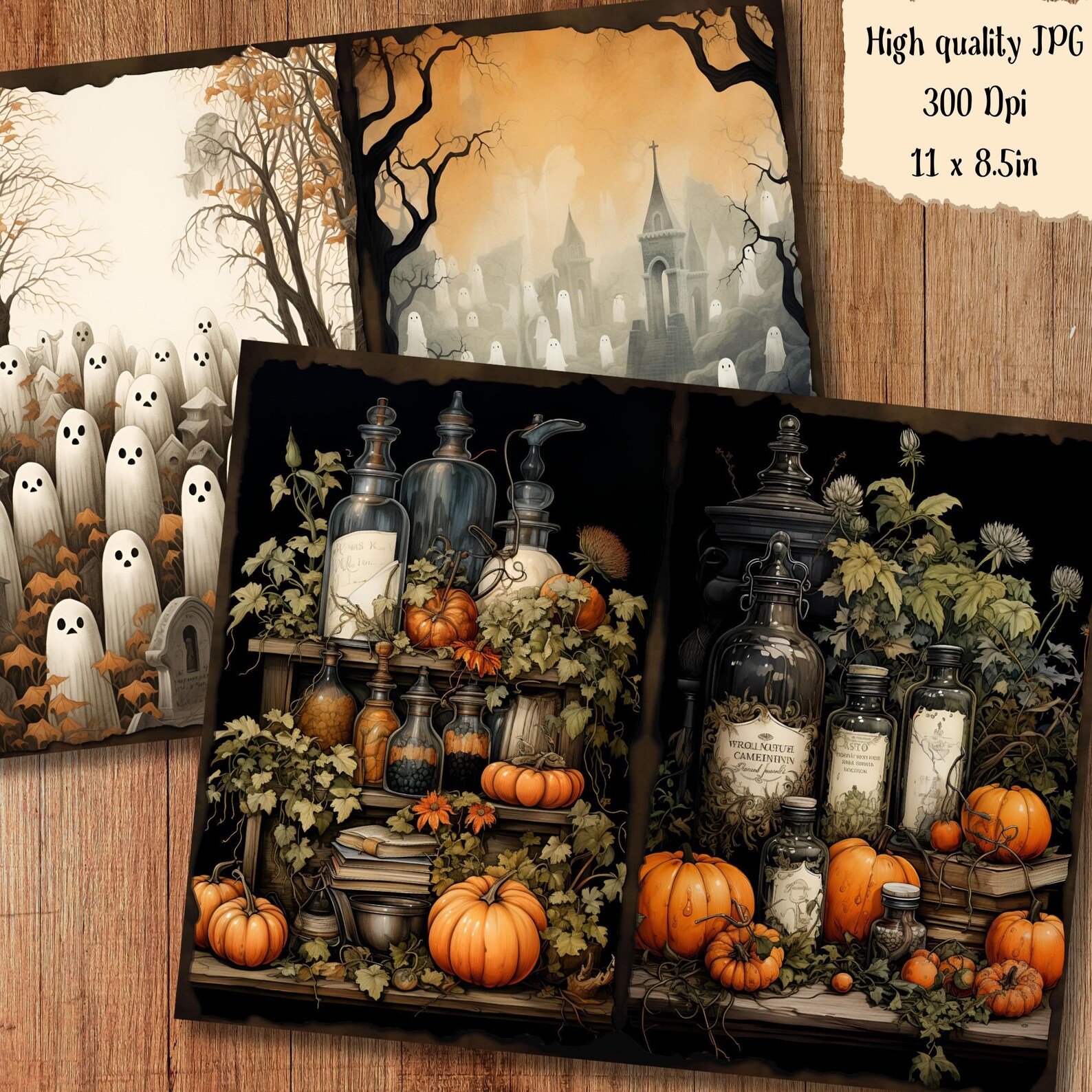 Spooky Ghost Halloween Junk Journal Pages Halloween Junk Journal Kit ...