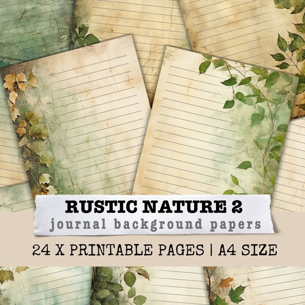 Rustic Nature Lined Junk Journal Kit Flower Collage Sheet Background Paper Mixed Media Art Scrapbooking Pages Shabby Grunge Digital Download