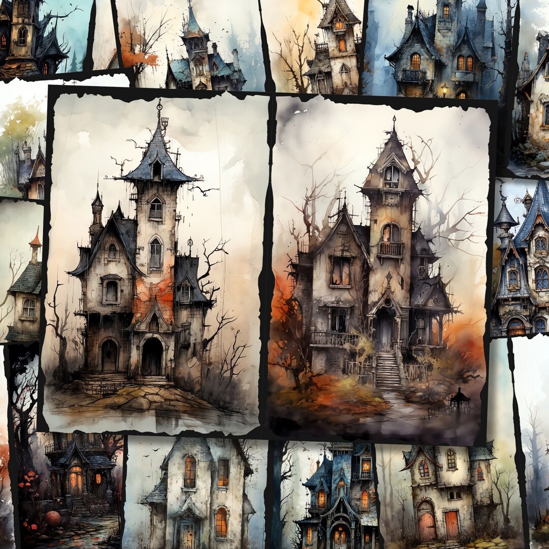 Spooky Houses Junk Journal Pages Dark Haunted Mansion Manor Junkjournal ...