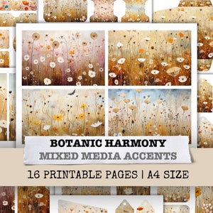 Botanic Harmony Wildflower Ephemera Junk Journal Kit Papier Techniques mixtes Art Scrapbooking Page Feuille de collage floral Imprimable en téléchargement numérique