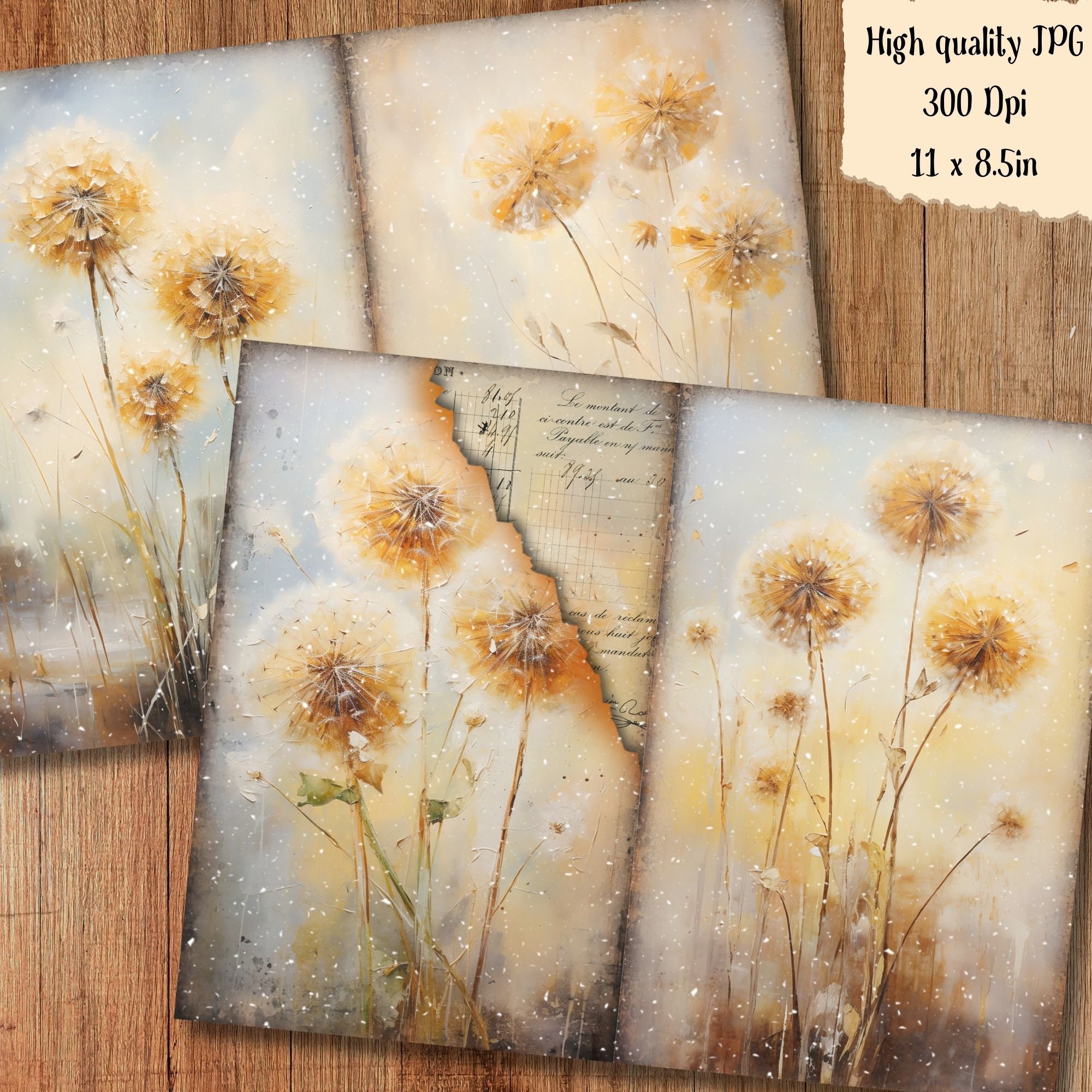Dandelion Flower Junk Journal Kit Printable Pages Digital Downloaded ...