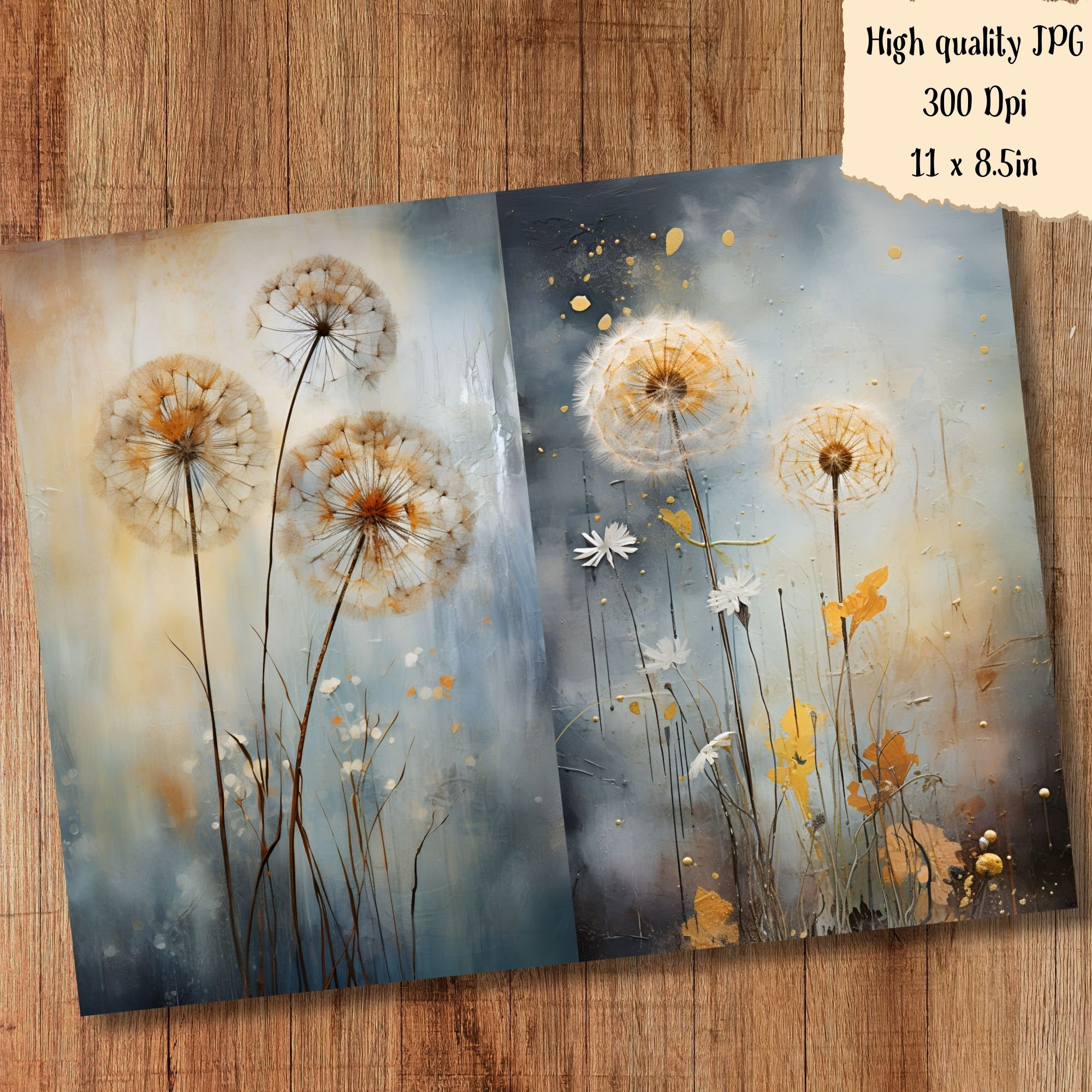 Dandelion Flower Junk Journal Pages Tattered Mixed Media Journaling ...