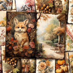Autumn Fall Junk Journal Kit Digital Printable Junk Journal Country Western Farm Woodland Cottage Animal Pumpkin Collage Sheet Paper Pages