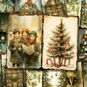 Kit de carnet de Noël vintage imprimable Pages d'hiver carte de journalisation papier Journal de Noël indésirable feuille de collage numérique éphémère