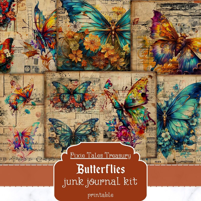 Butterfly Junk Journal Kit Vintage Journal Papers Butterflies Junk ...