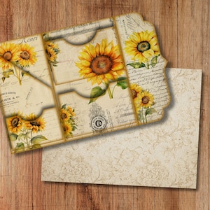 Sonnenblume Aquarell Trifold Folio Junkjournal Kit Vintage DIY Mini Folio Junk Journal Kit Digitale Falten Folio Ordner Kit Tascheneinsatz
