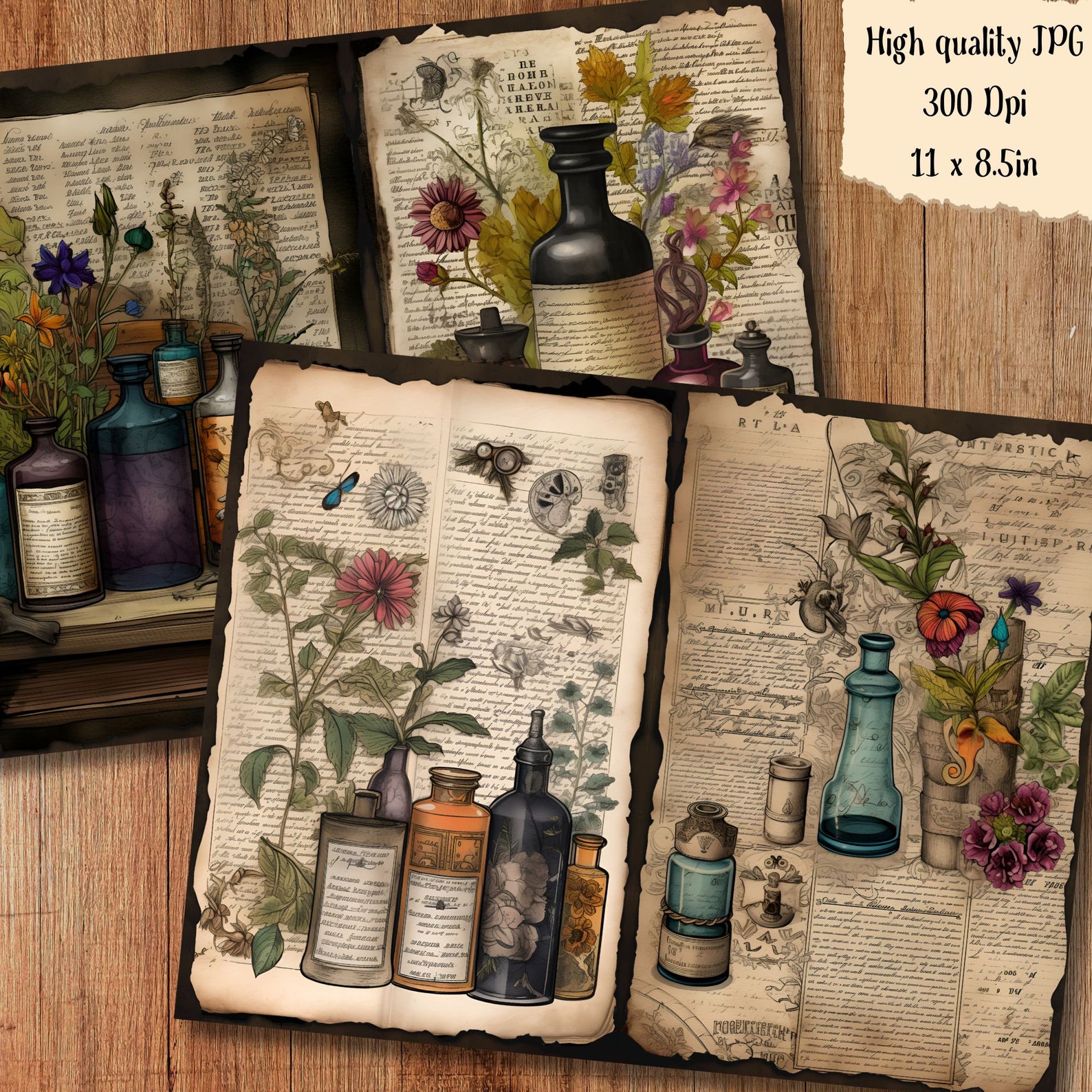 Mystic Potion Watercolor Junk Journal Page Vintage Apothecary Fantasy ...