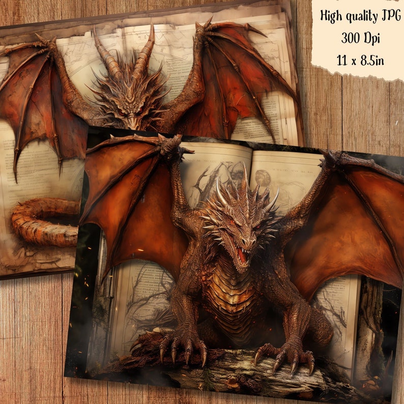 Fire Dragon Sheet Paper Junk Journal Kit Red Dragon Scrapbook Paper ...